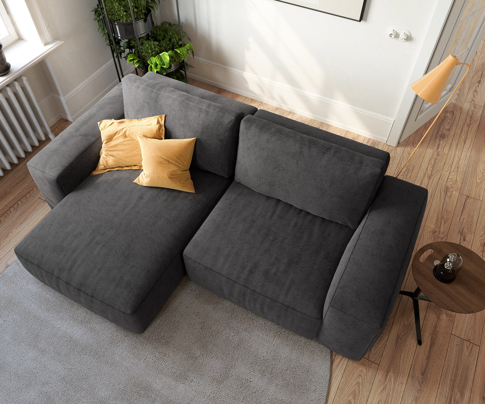 Hoeksofa Lanzo 230x155 cm microvezel zwart met variabele recamière 3