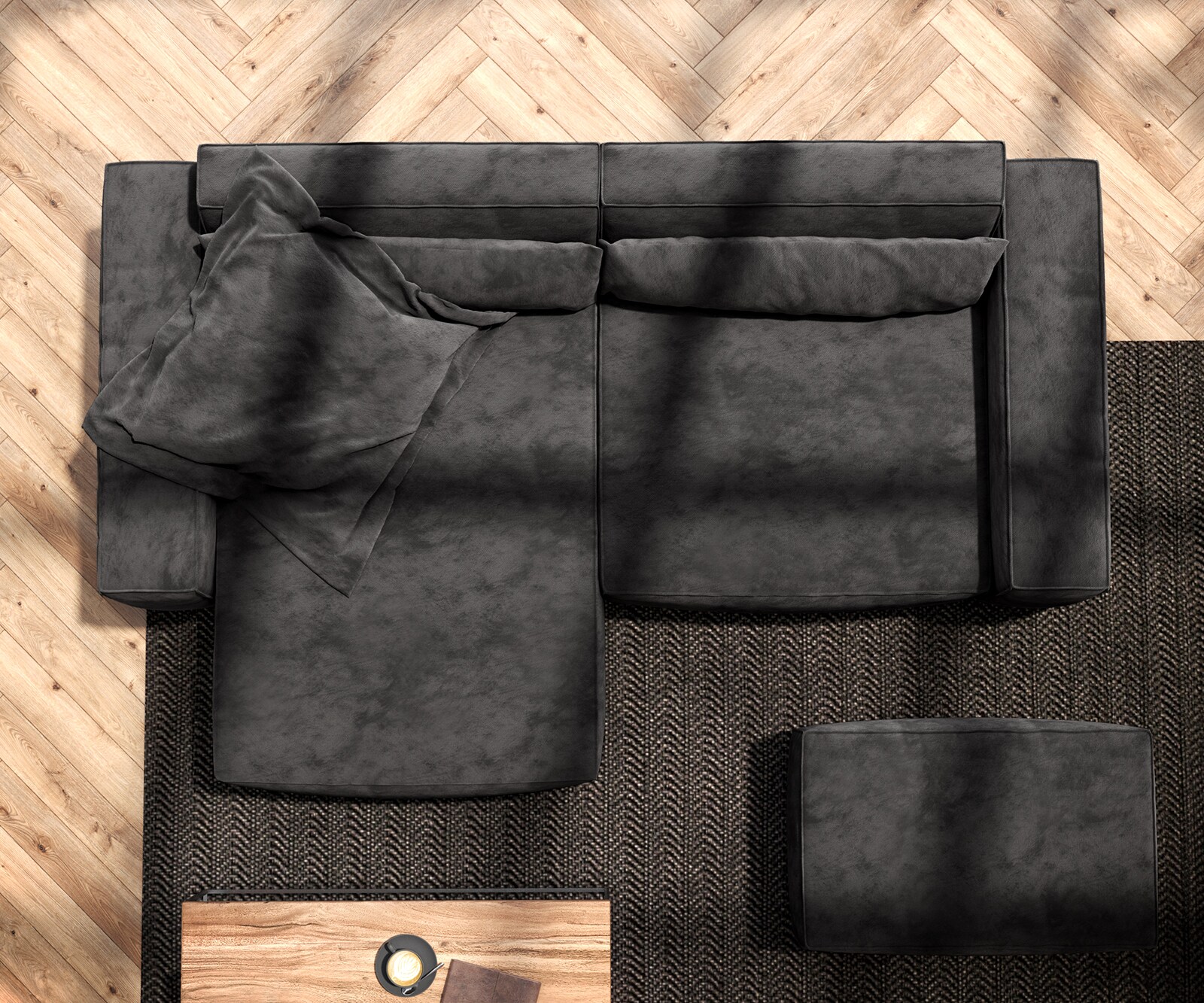 Hoekbank Sirpio 230x150 cm microvezel zwart variabele rugleuning met kruk 5