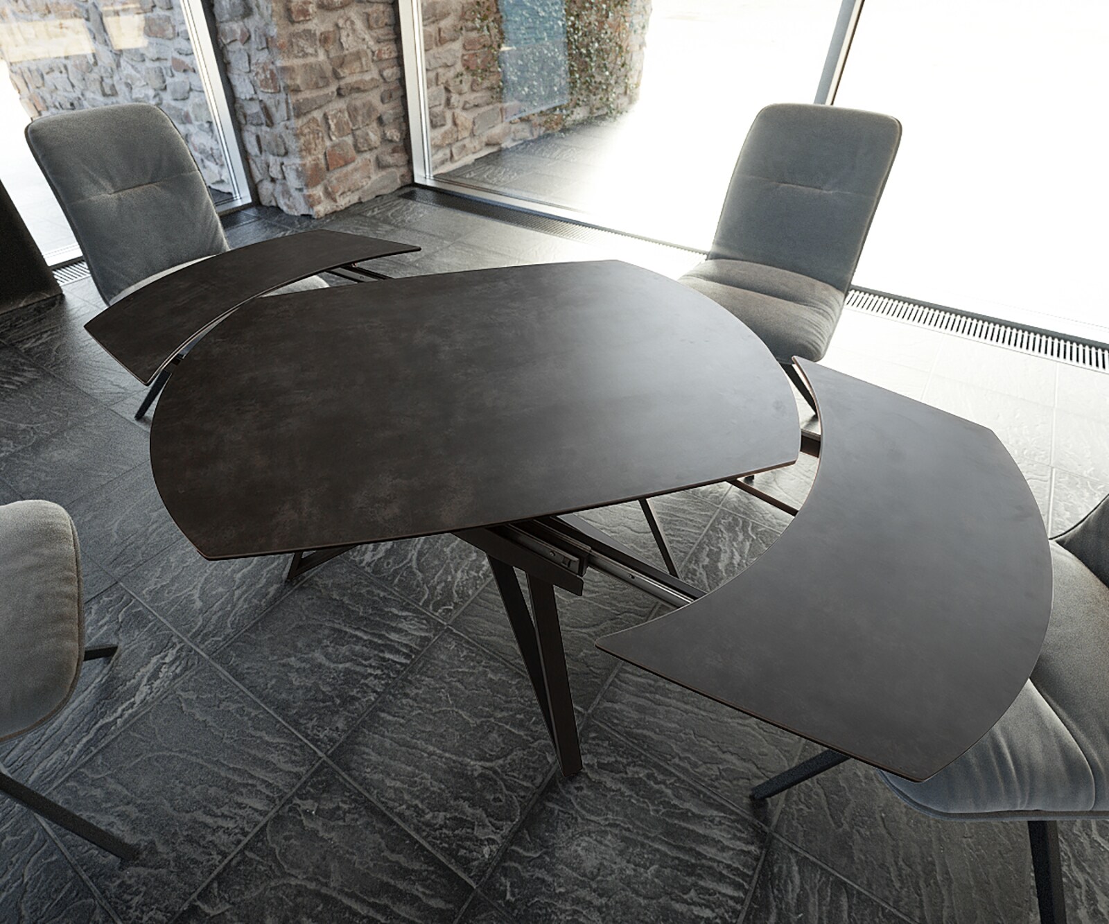 Eettafel Carlow 130/200x95 cm keramisch grijs metaal uitschuifbaar 3