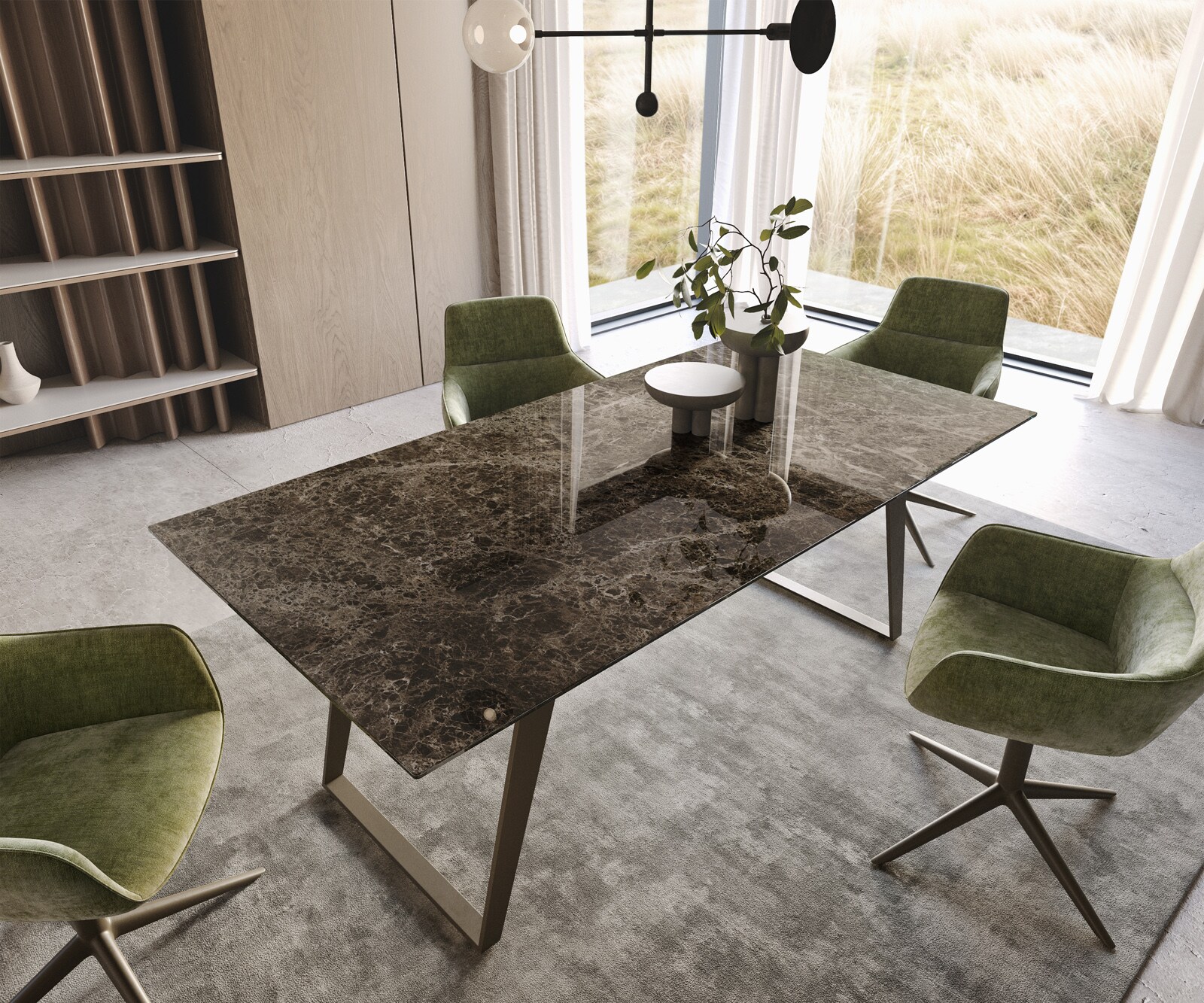 Eettafel Edge Keramiek Emperador Extra Lucidato Donkerbruin 200x100 Metaal effectafwerking Titanium schuin 1