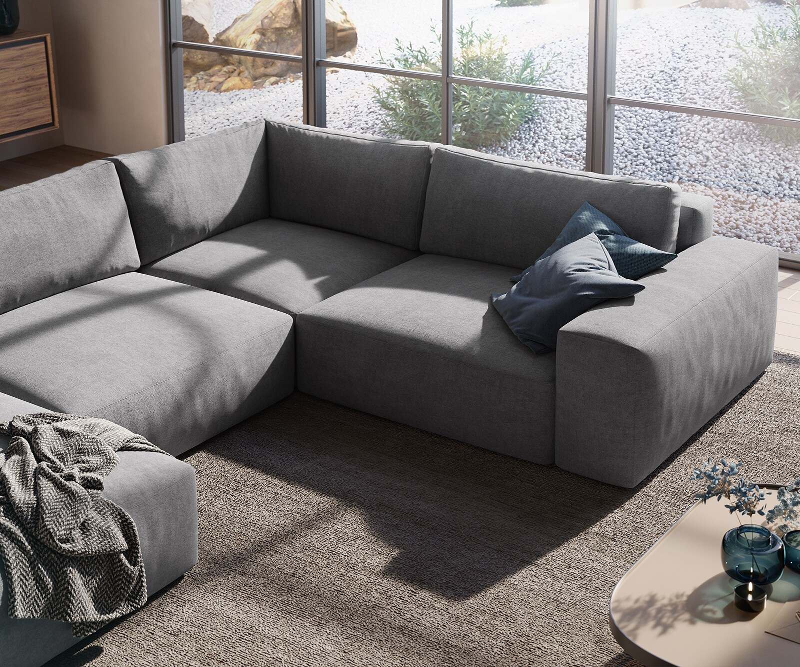 Woonkamerlandschap Lanzo XL microvezel grijs 360x260 cm variabele fauteuil 5