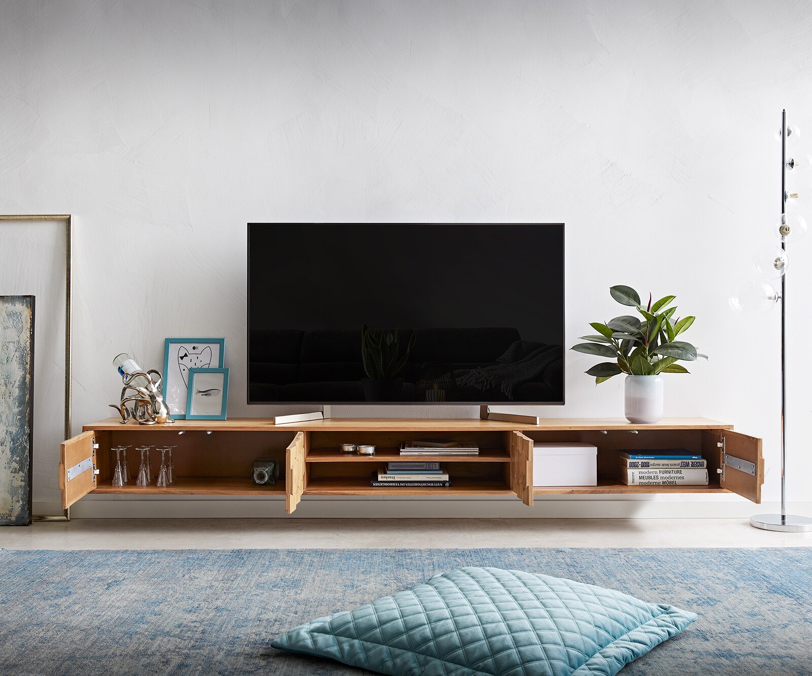 Tv-meubel Fevo 240 cm acacia natuur 4 deuren zwevend 4