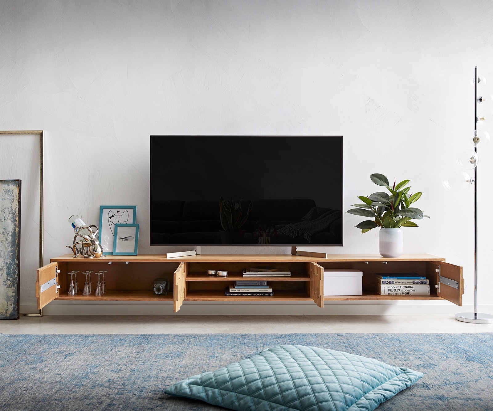 Tv-meubel Fevo 240 cm acacia natuur 4 deuren zwevend 4