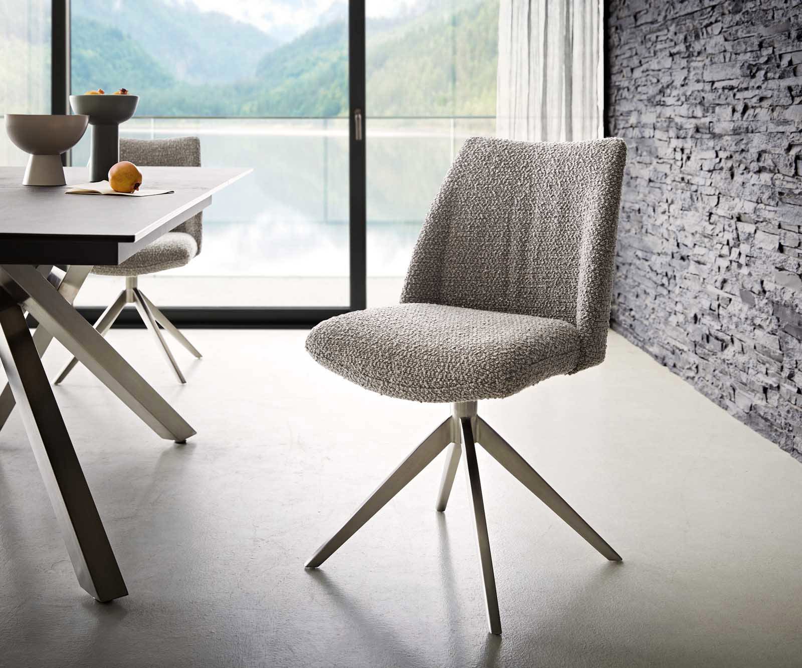 Draaistoel Elso-Flex bouclé zilver grijs kruisframe breed roestvrij staal 360° draaibaar pocketveer kern