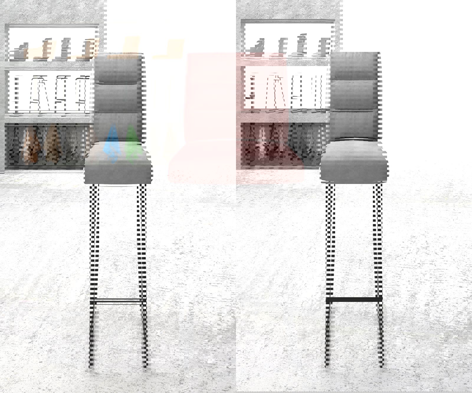 Barstoel Pela-Flex fluweel rosé slipframe metaal 1