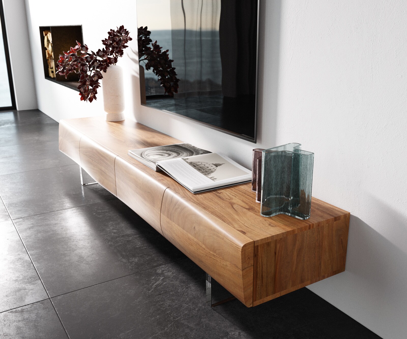 TV-meubel New Live-Edge 200 cm acacia natuur 4 deuren acrylpootjes  2