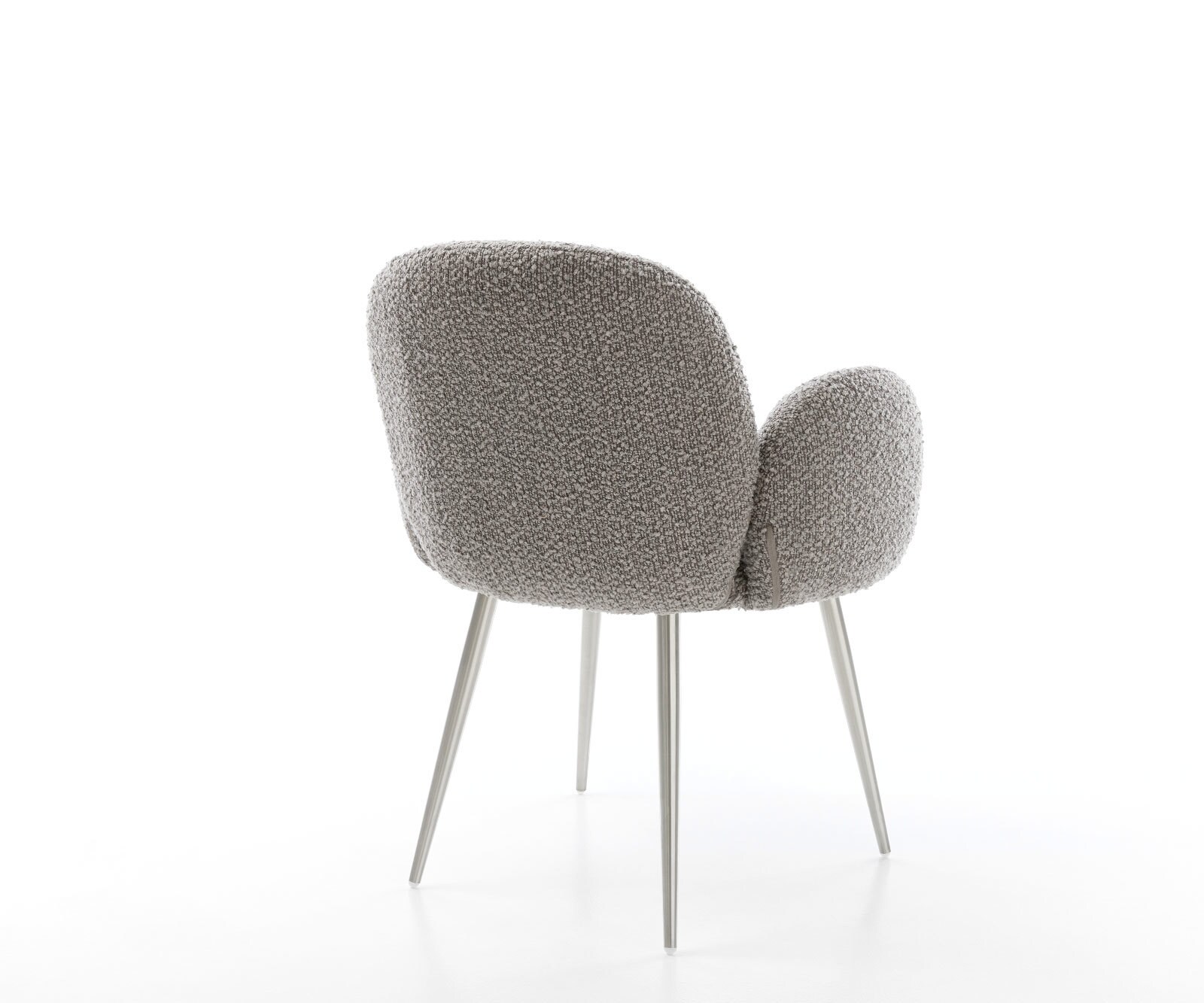Eetkamerstoel Nube-Flex met armleuning bouclé zilver grijs 4-poot conisch roestvrij staal pocketveer kern 4 Eetkamerstoel Nube-Flex met armleuning bouclé zilver grijs 4-poot conisch roestvrij staal pocketveer kern 4