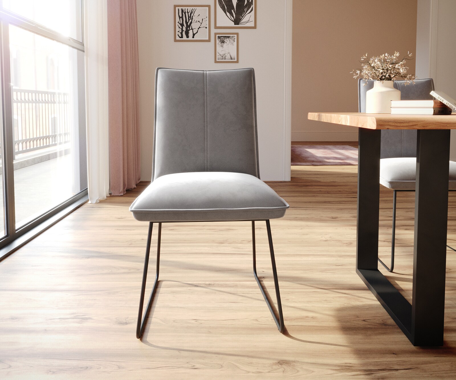 Eetkamerstoel Lelio-Flex fluweel grijs slipframe zwart pocketveer kern 1 Eetkamerstoel Lelio-Flex fluweel grijs slipframe zwart pocketveer kern 1