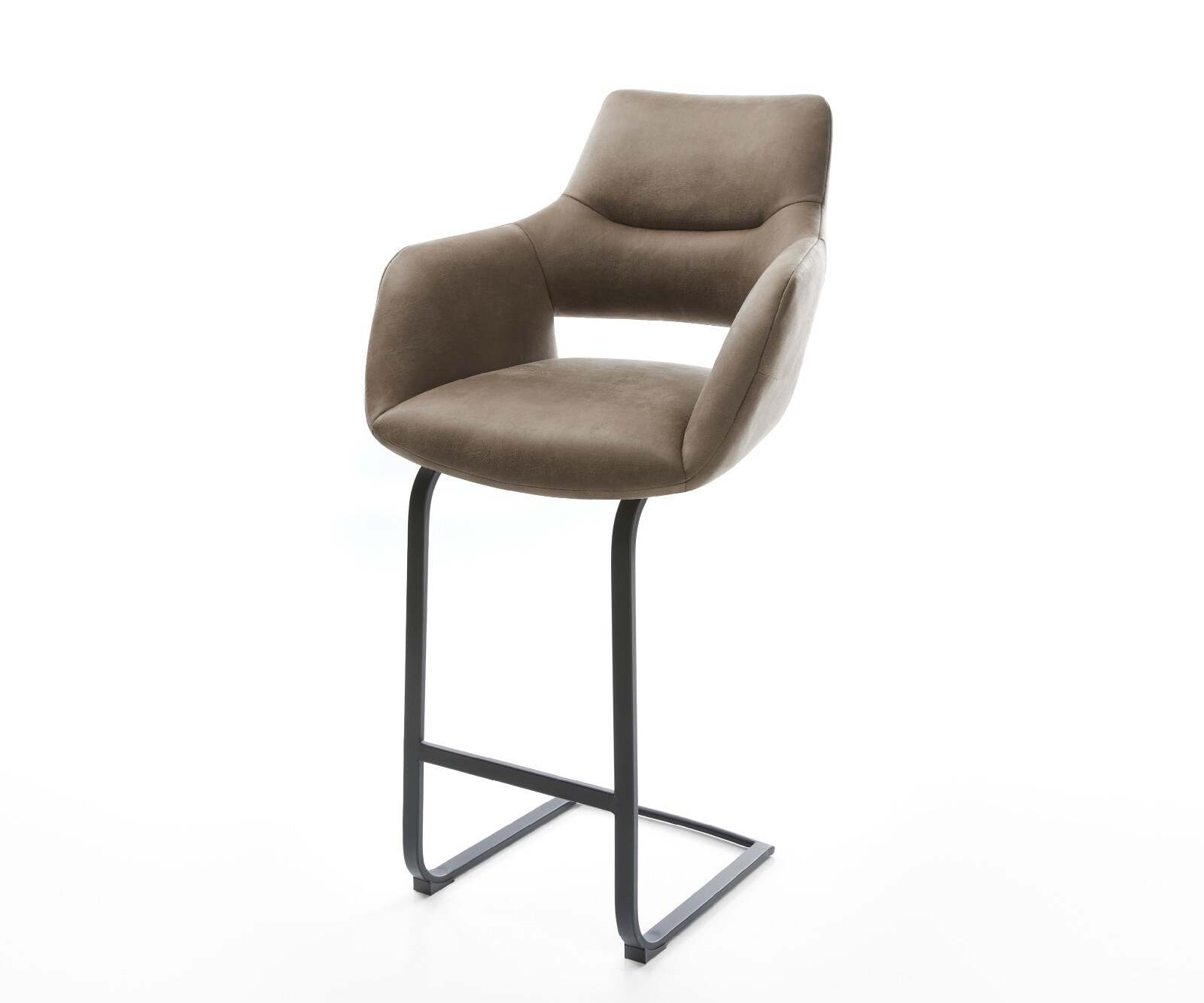 Barstoel Yago-Flex Microvezel Taupe Vintage Vrijkantelframe plat metaal Zwart Pocketvering