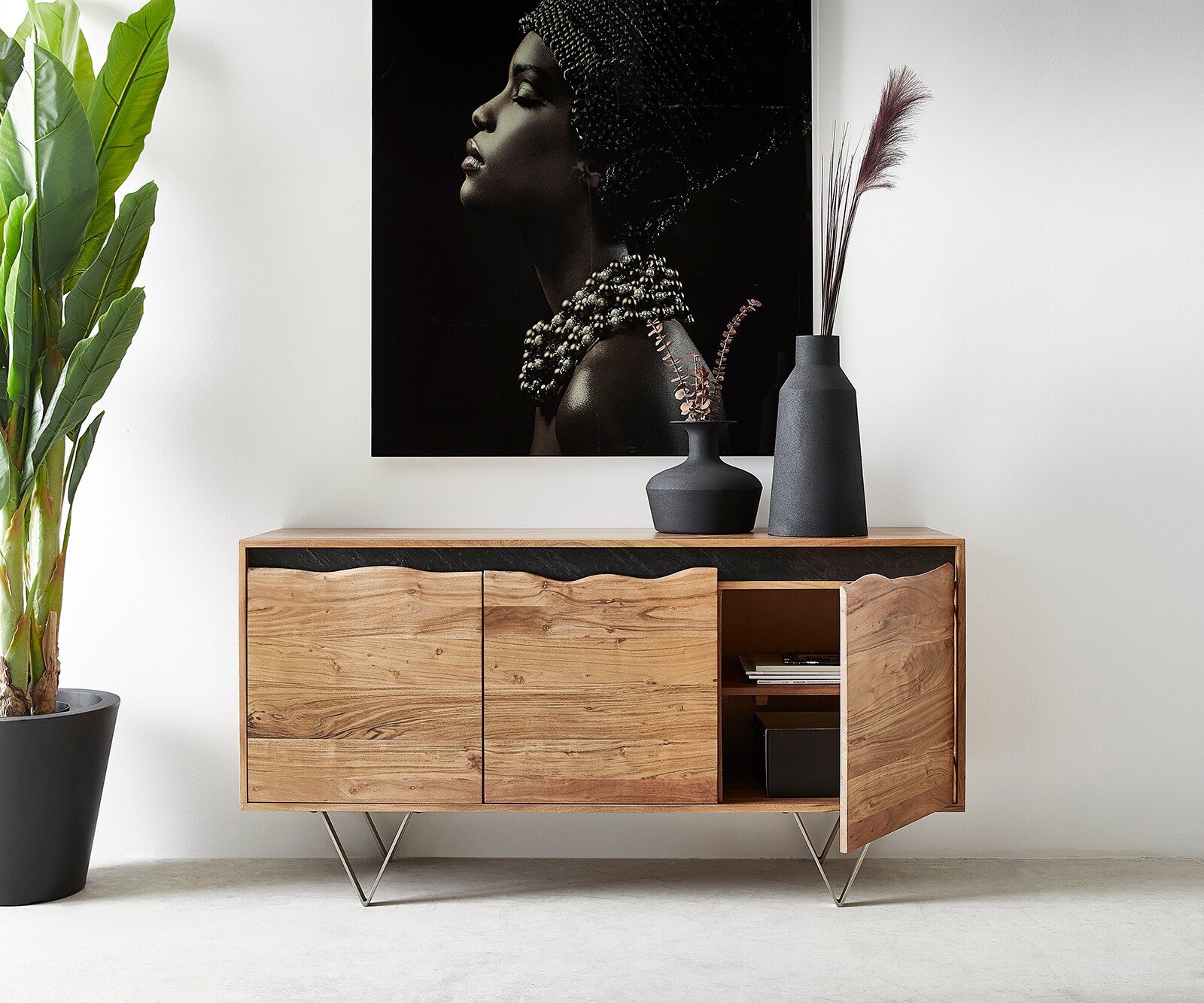 Dressoir Stonegrace 147x45 cm acacia natuur 3 deuren 3 Dressoir Stonegrace 147x45 cm acacia natuur 3 deuren 3