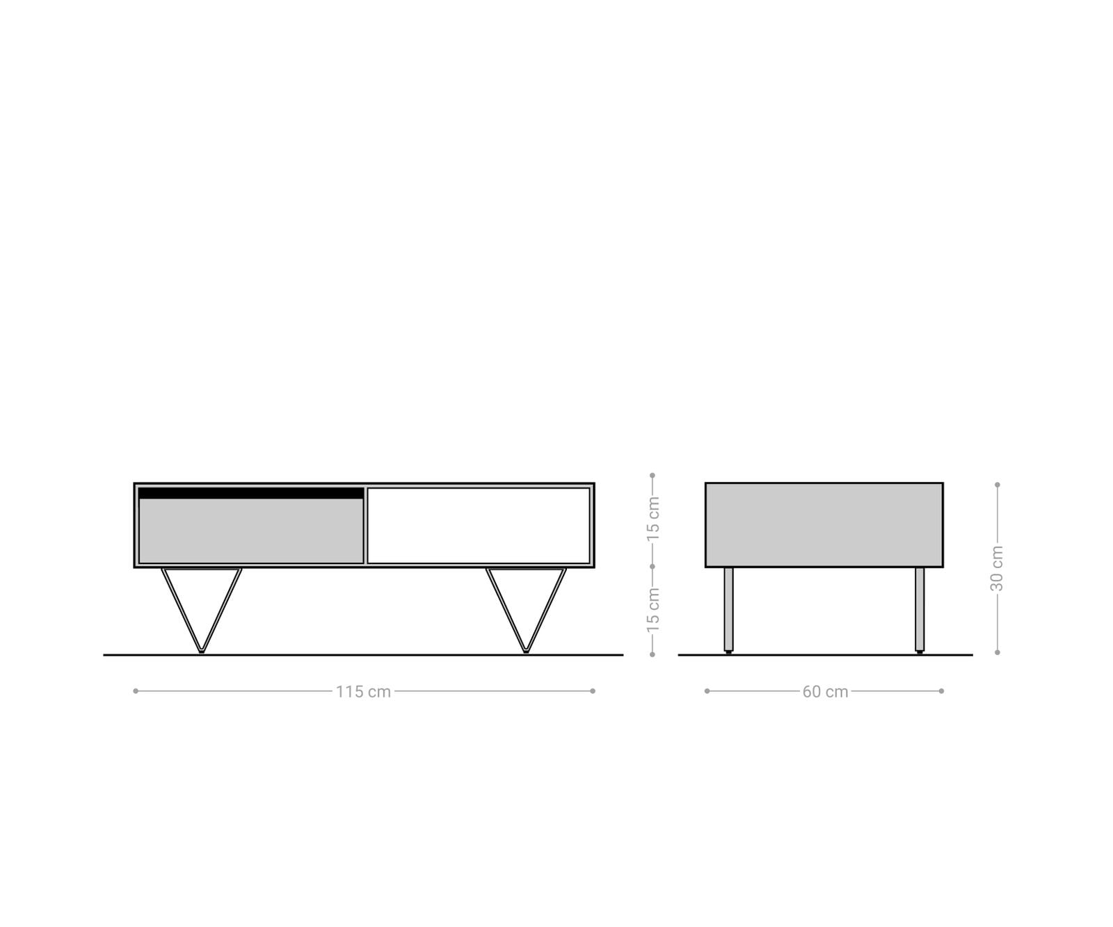 Salontafel Stonegrace 115x60 cm acacia bruin Leisteen 2 laden 1 legplank V-poot zwart 5