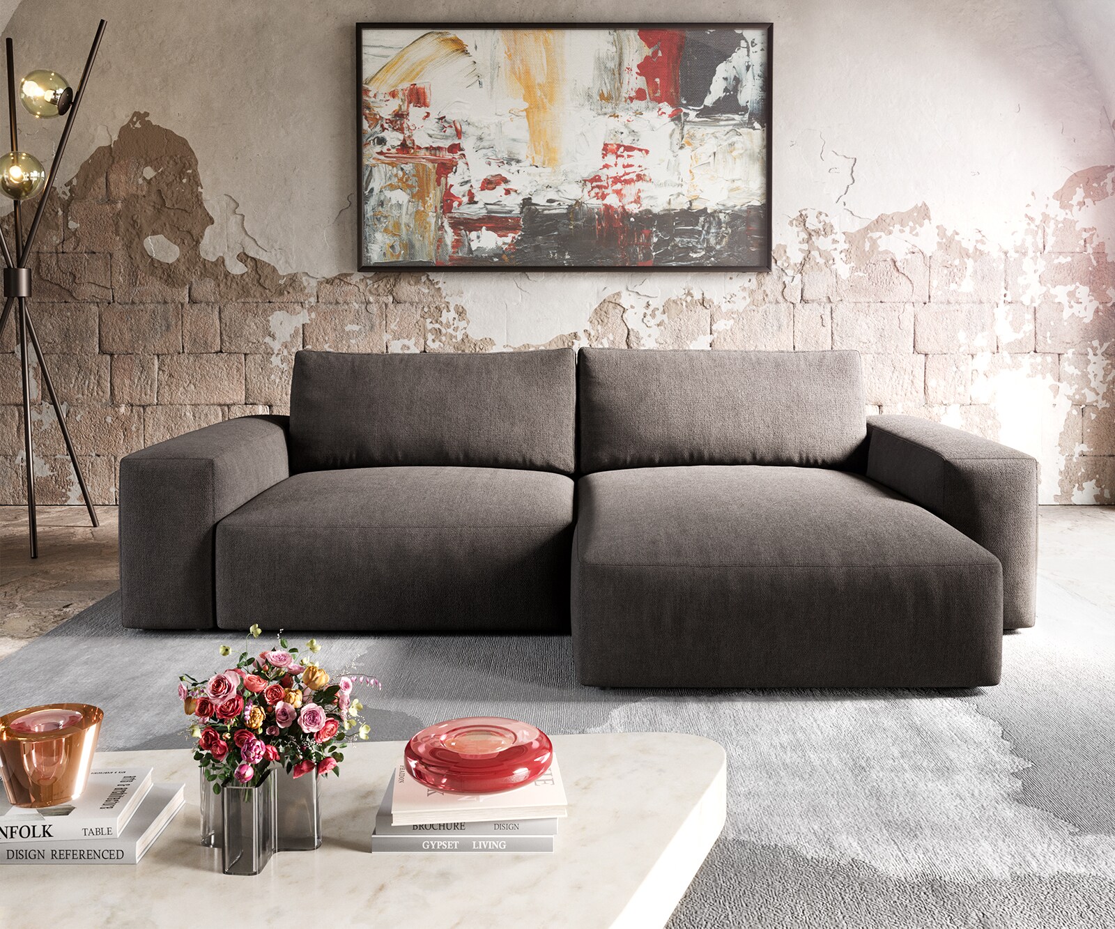 Hoekbank Lanzo XL 270x180 cm microvezel kaki bruin variabele rugleuning 1