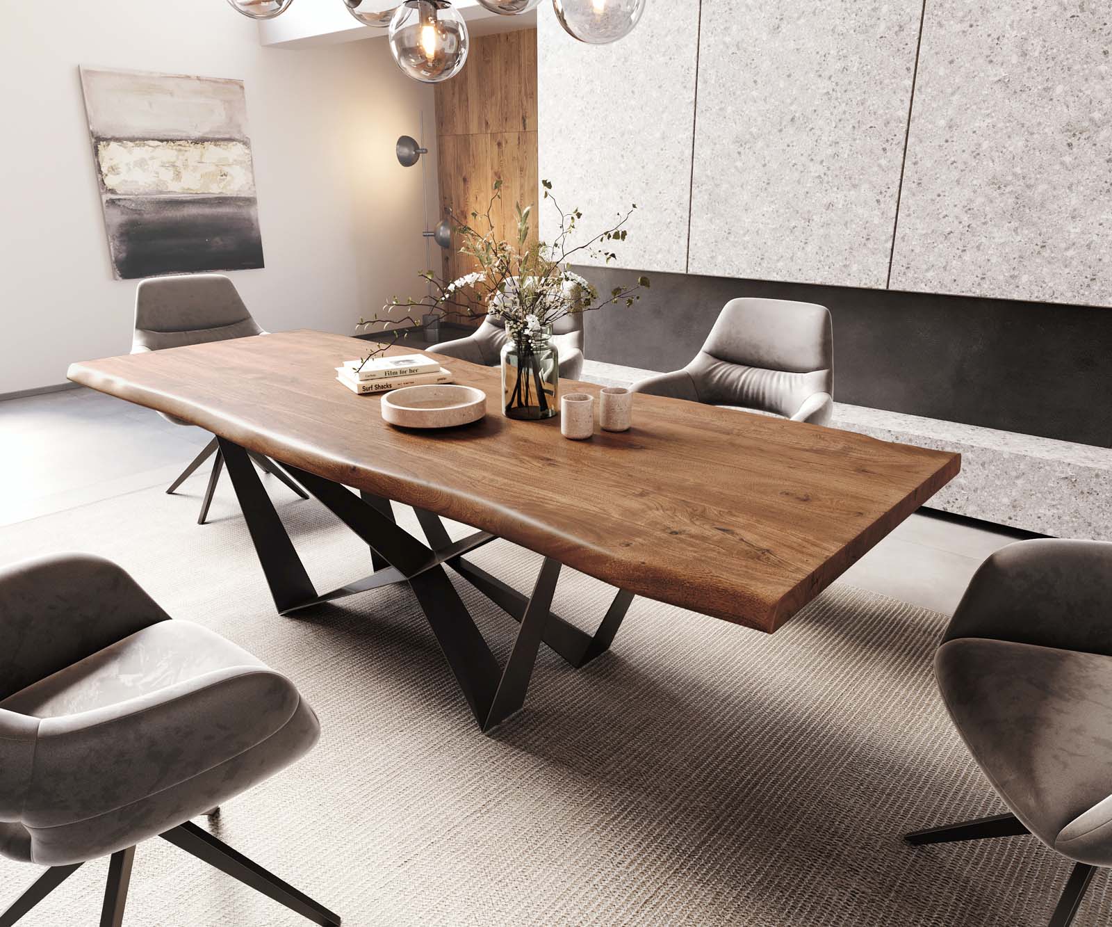 Eettafel Edge 260x100 XL acacia bruin  Spider staal  zwart  Live-Edge 1