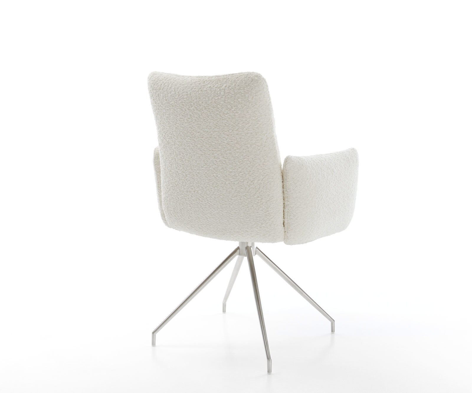 Draaistoel Jova-Flex met armleuning bouclé wit kruisframe conisch roestvrij staal 180° draaibaar pocketveer kern 5