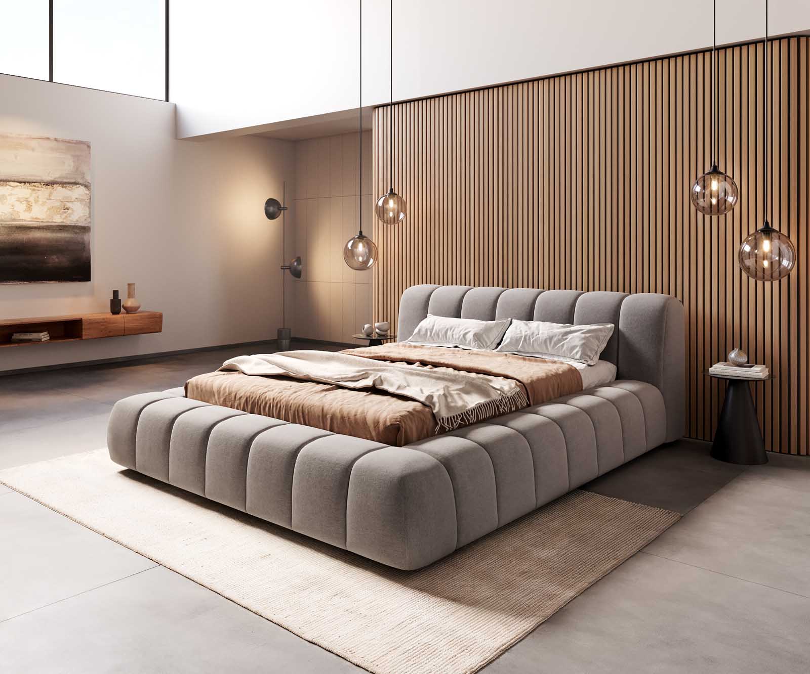 Cutio gestoffeerd bed 140x200 cm microvezel grijs