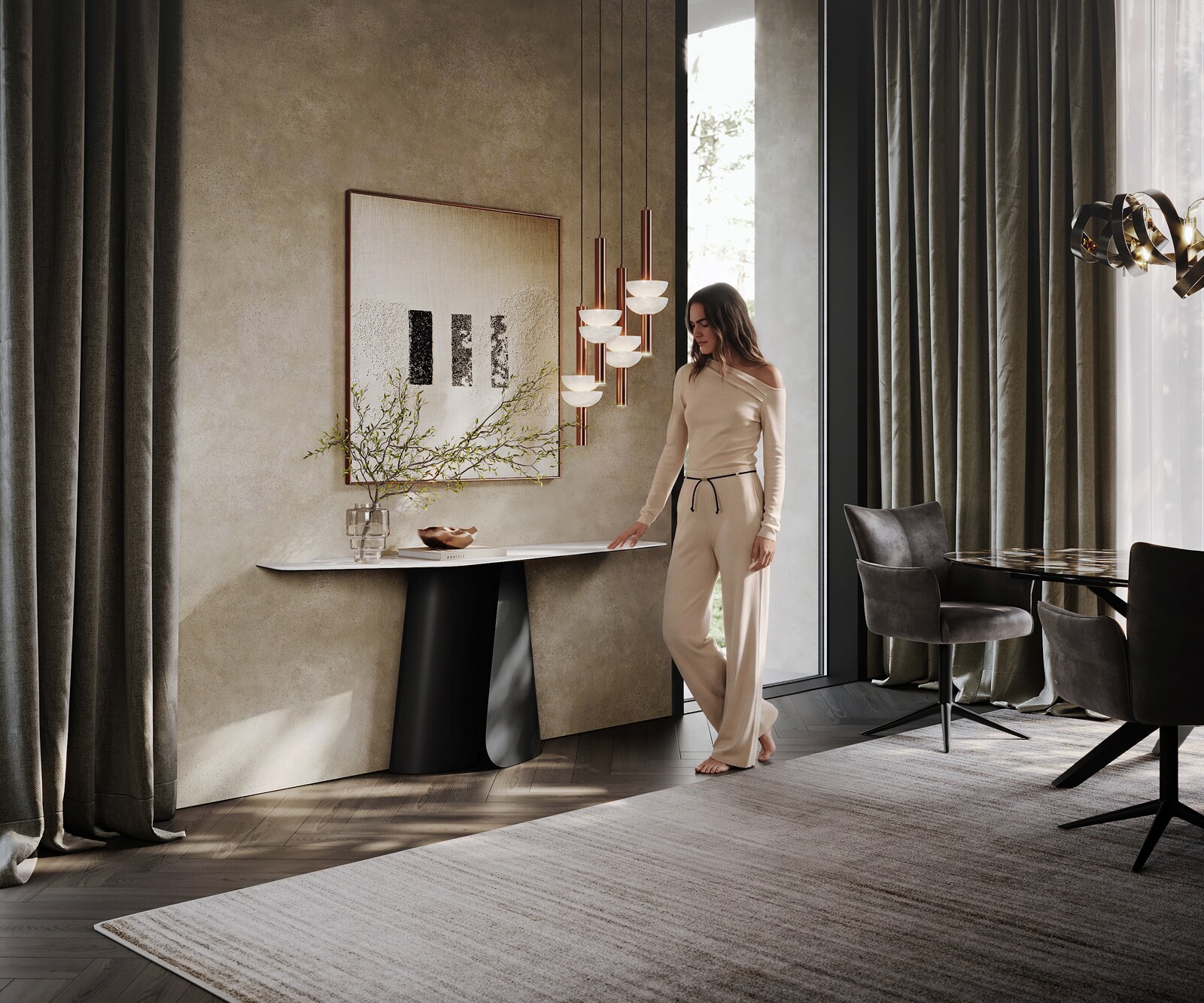 Consoletafel Edge Polygonaal 180x50 cm Keramiek Laminam® Statuarietto Weiß Livos Metaal Zwart 6
