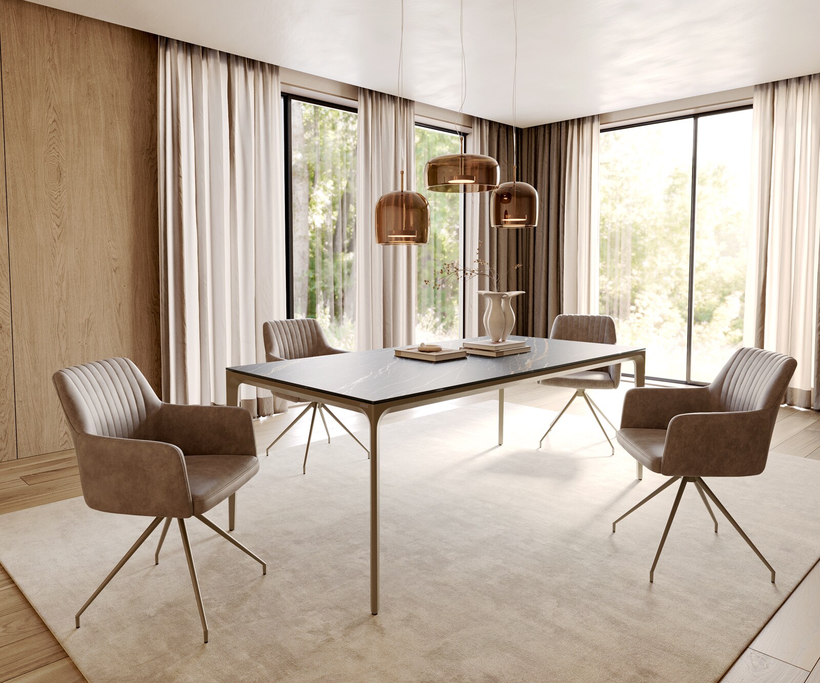 Eettafel Escina 200x100 cm keramiek Laminam®Noir Desir Bruin Aluminium onderstel 6