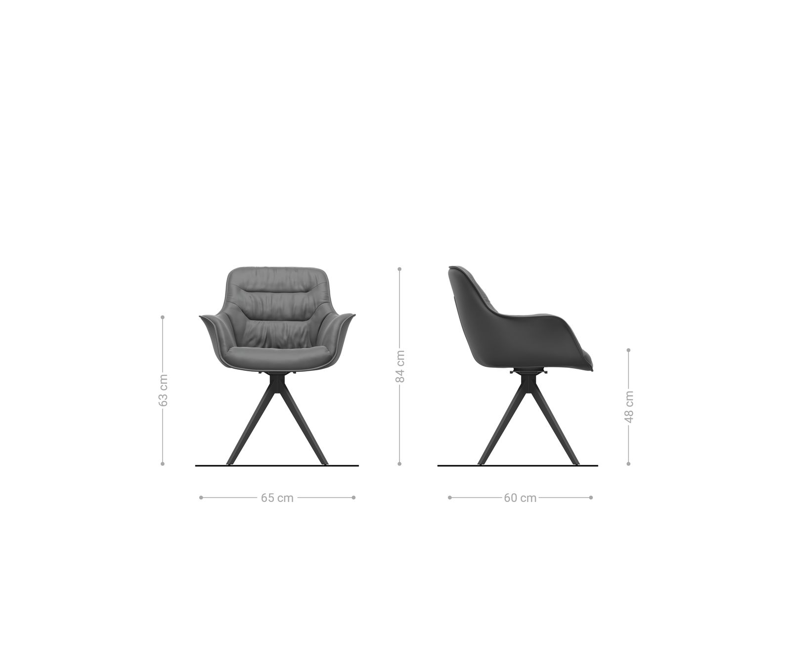 Draaistoel Kaira-Flex zachte stof met structuur grijs kruisframe hoekig roestvrij staal 180° draaibaar 6