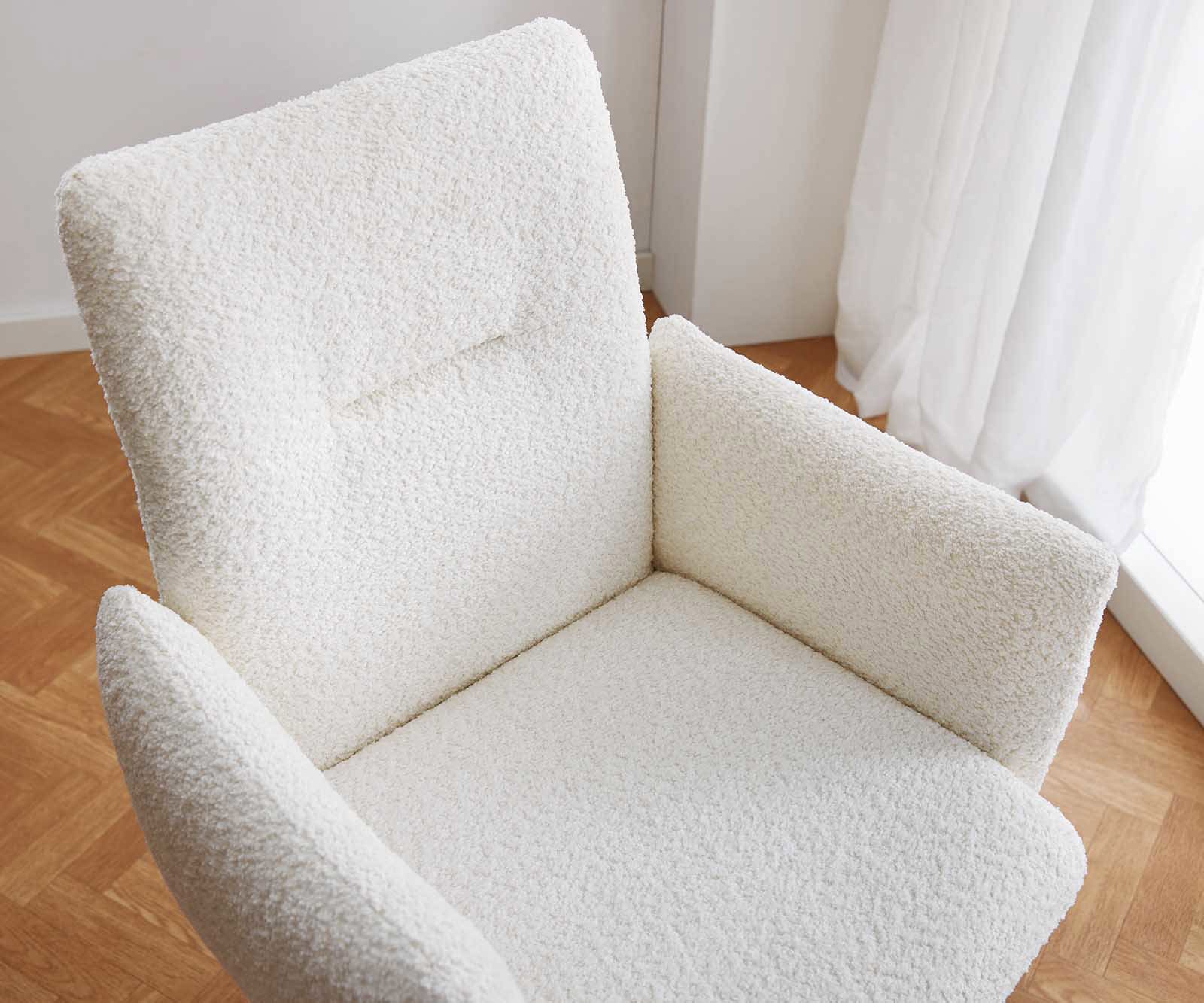 Draaistoel Jova-Flex met armleuning bouclé wit houten frame hoekig natuur 180° draaibaar pocketveer kern 3 Draaistoel Jova-Flex met armleuning bouclé wit houten frame hoekig natuur 180° draaibaar pocketveer kern 3