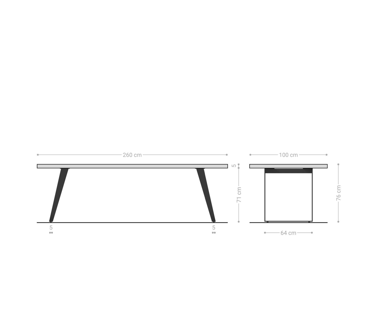 Eettafel Edge 260x100 XL acacia platina  metaal schuin zwart  Live-Edge 7