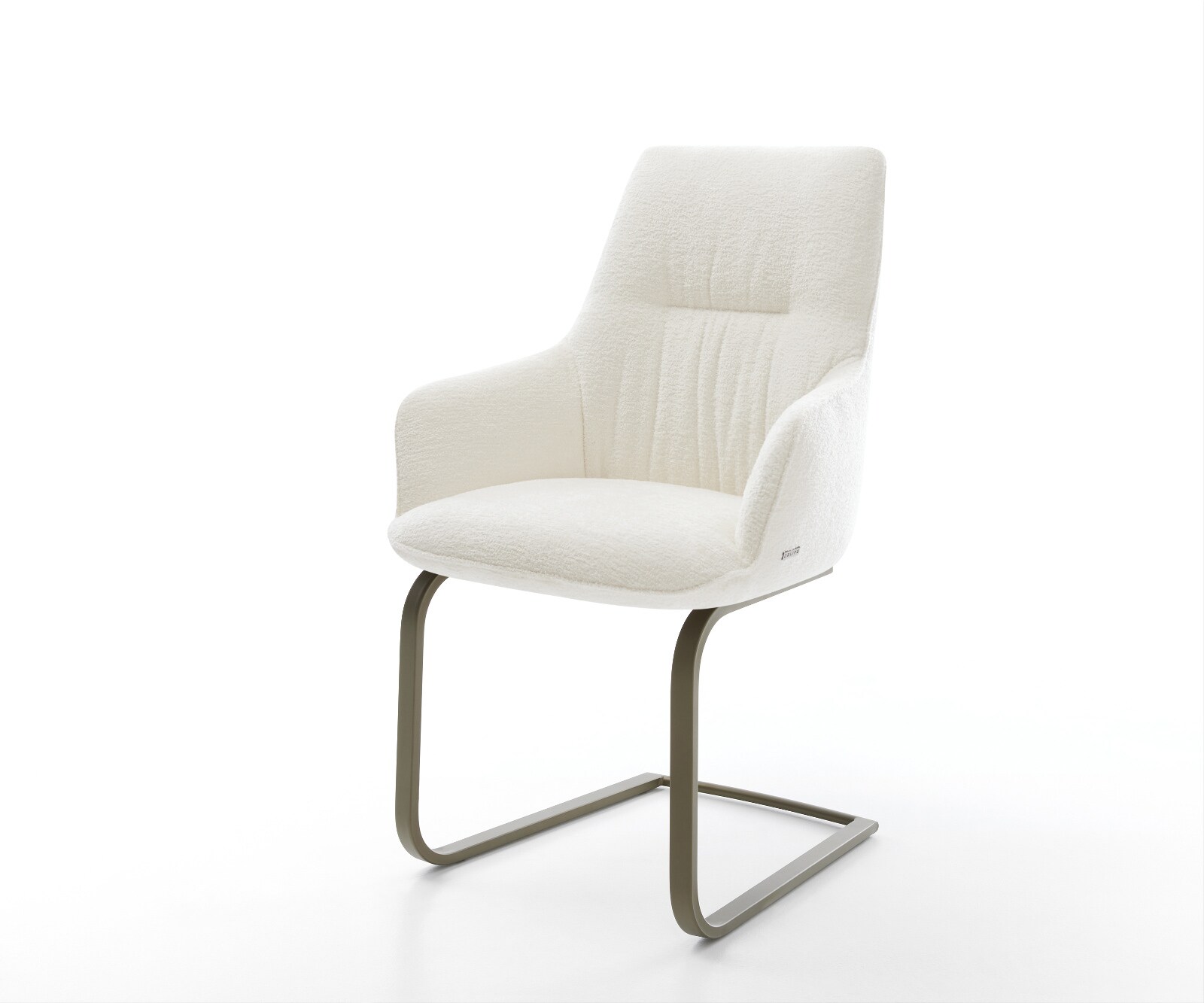 Sledemodel Zelia-Flex met armleuning bouclé zacht beige sledemodel vlak afwerking met titanium pocketveer kern