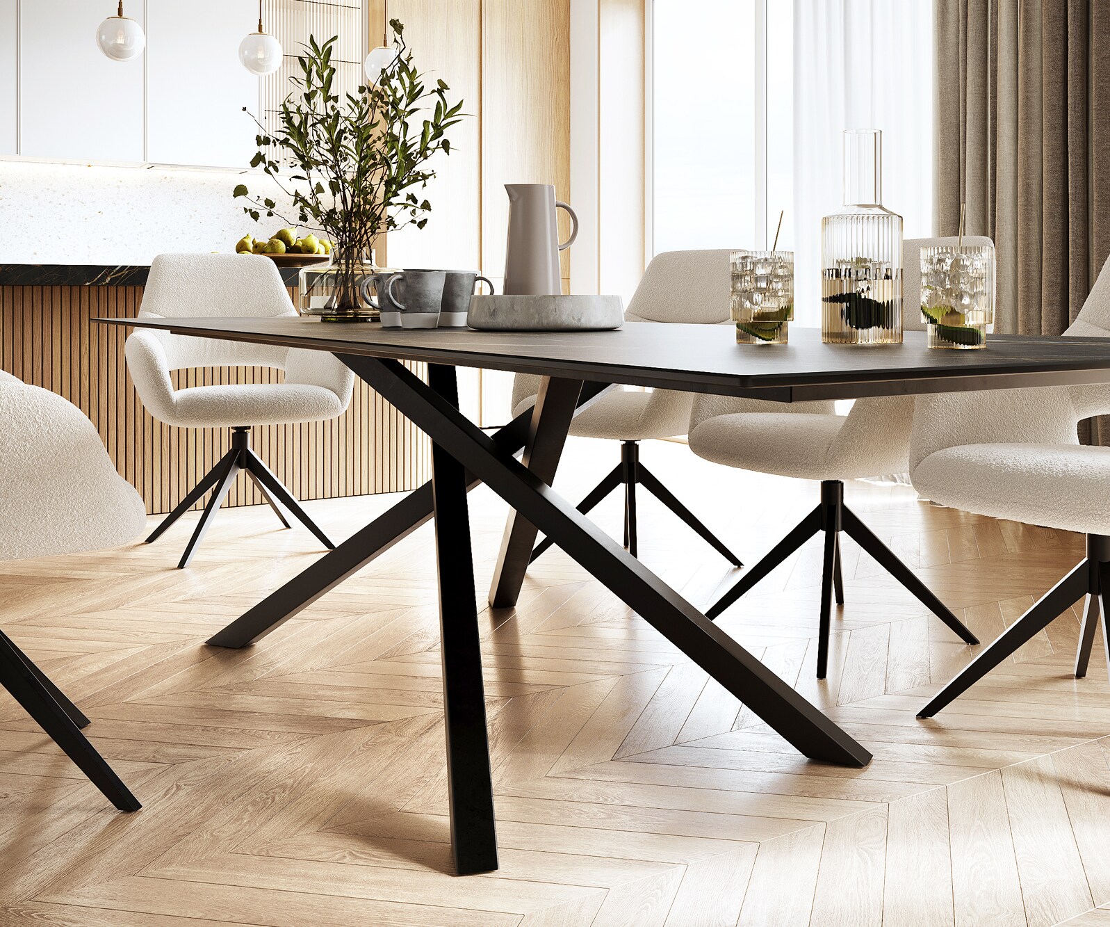 Eettafel Edge 300x100cm Laminam® keramiek bruin middenpoot kruis zwart 4
