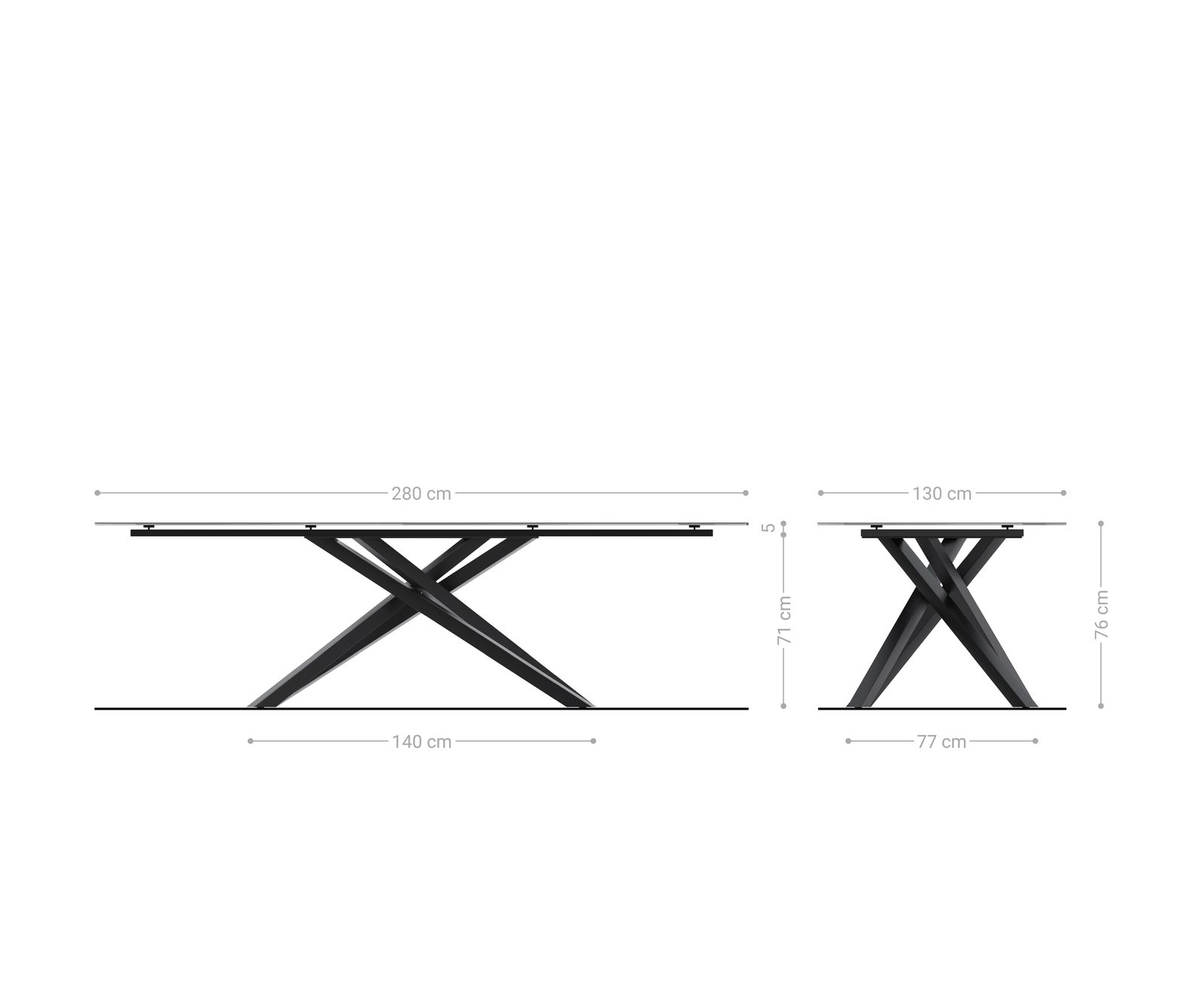 Outdoortafel Edge Ovaal 280x130 cm keramiek Laminam® Sabbia eikenkleurig kruispoot rechthoekig zwart 6