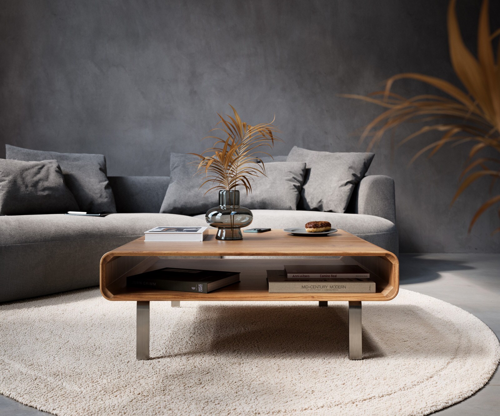 Salontafel Anaya 90x90 cm natuur acacia 1 lade L-poot roestvrij staal 2