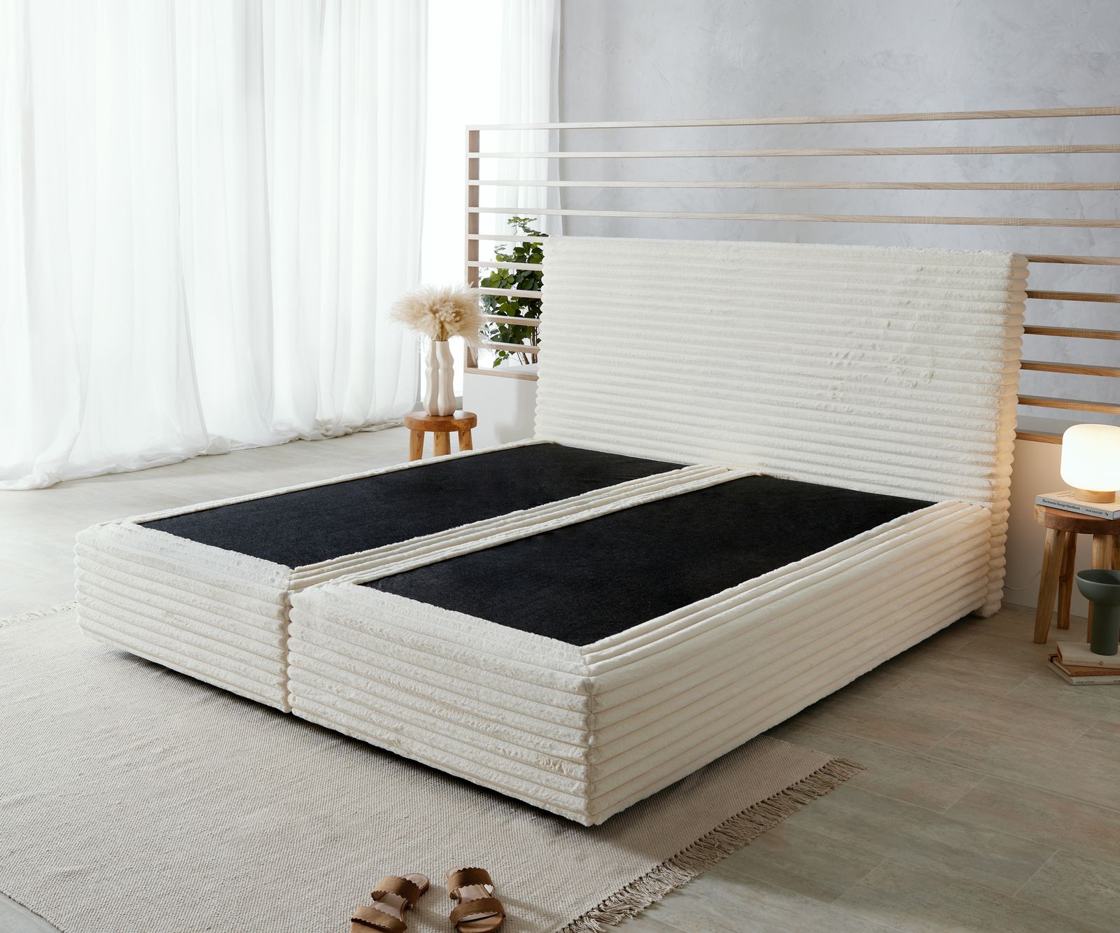 Boxspring frame Dream-Well pluche corduroy beige 180x200 cm