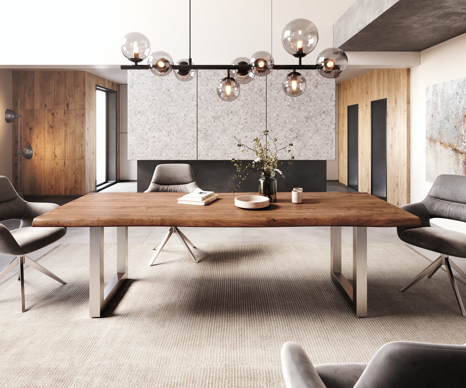 Eettafel Edge 260x100 XL acacia bruin roestvrijstaal breed Live-Edge 1 Eettafel Edge 260x100 XL acacia bruin roestvrijstaal breed Live-Edge 1