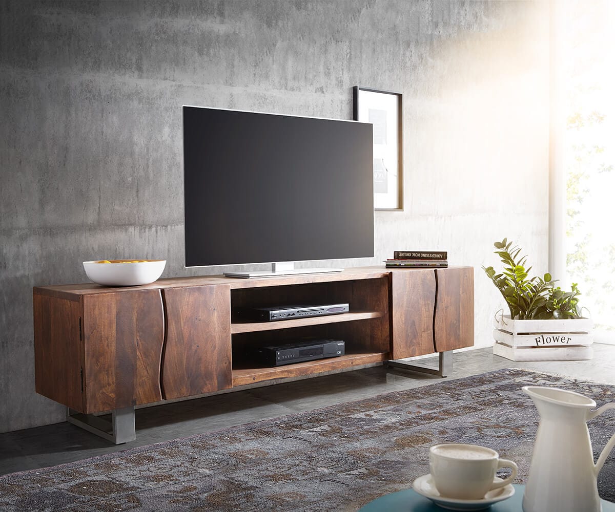 TV-meubel Live-Edge 200 cm acacia bruin 4 deuren 2 compartimenten TV-meubel Live-Edge 200 cm acacia bruin 4 deuren 2 compartimenten