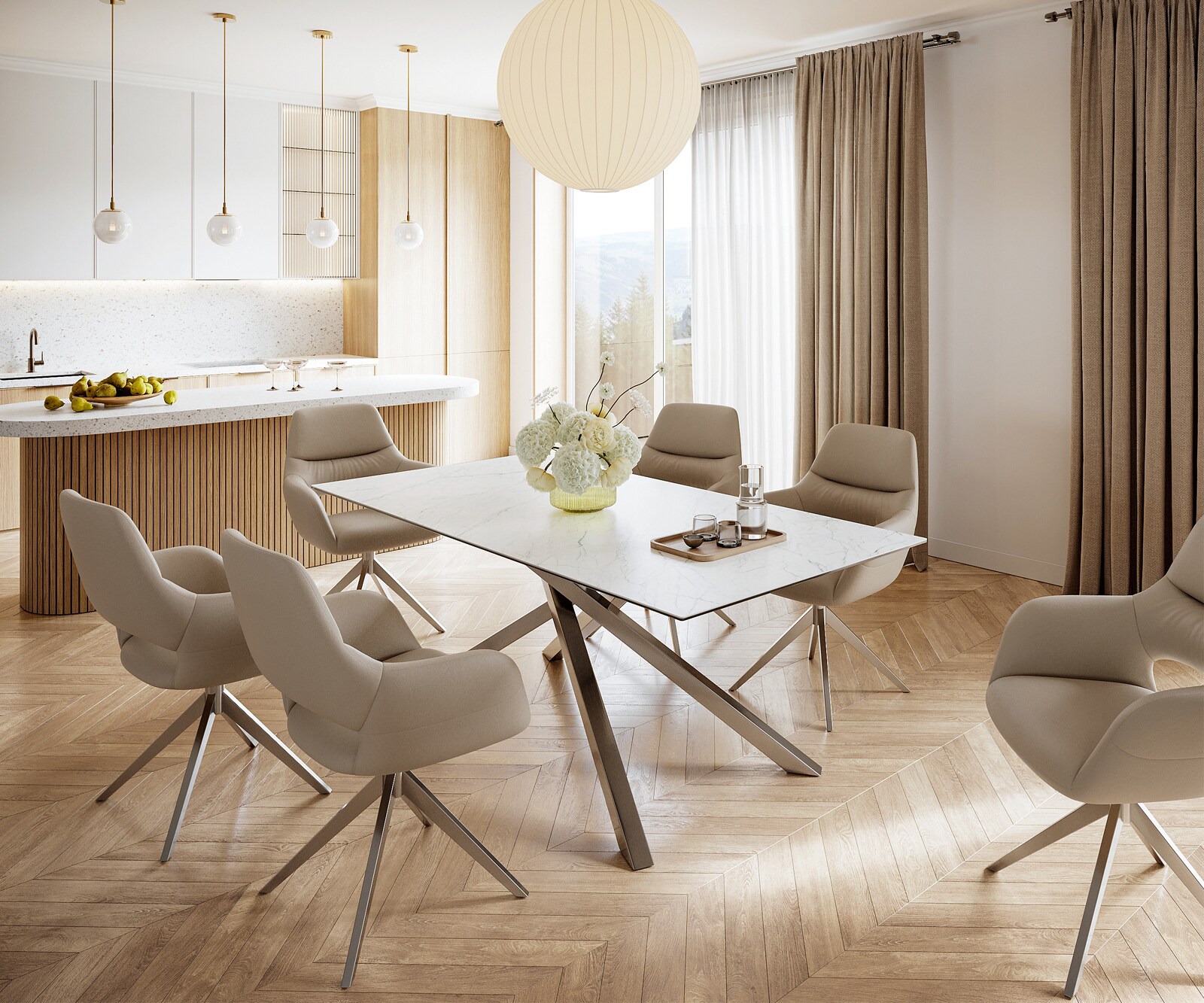 Eettafel Edge 200x100cm Laminam® keramiek wit middenpoot kruis zilver 5