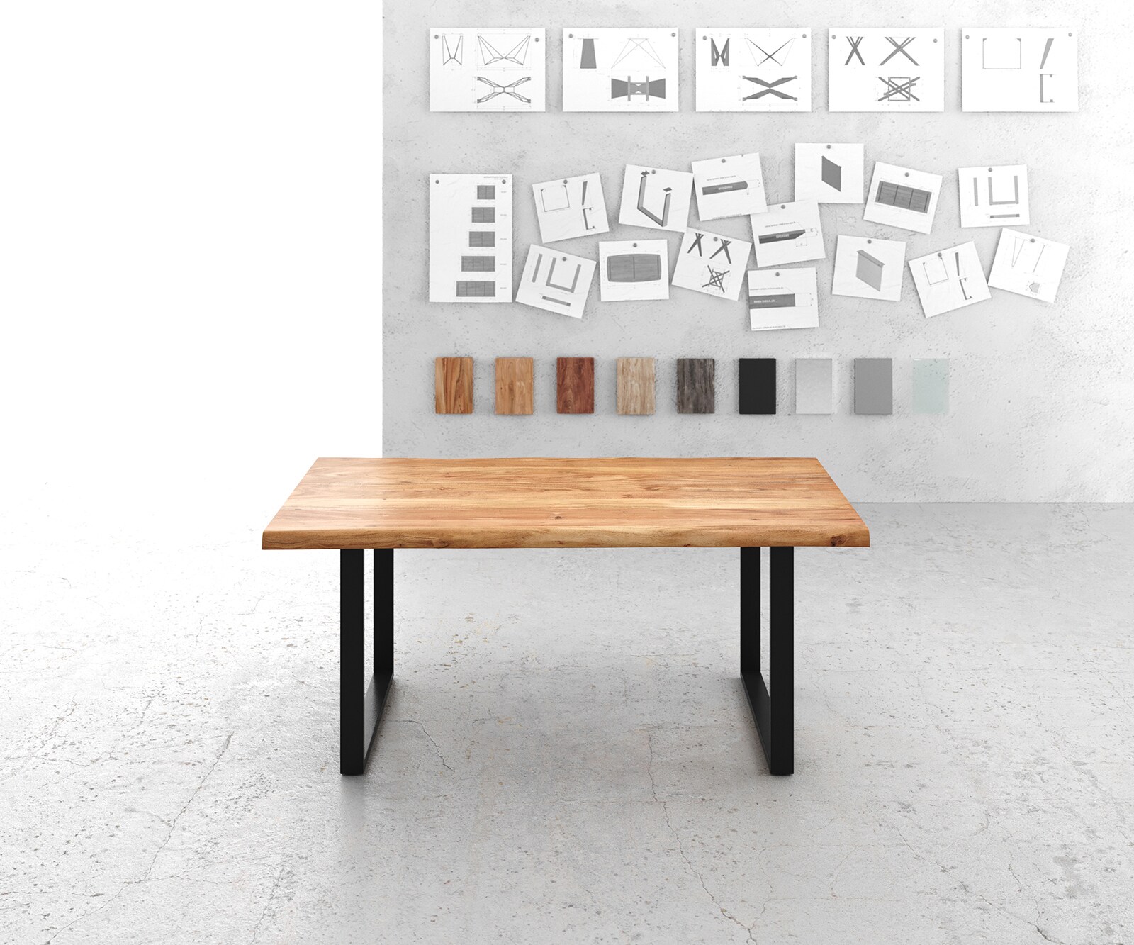 Eettafel Edge 180x90 XL acacia natuur skidframe zwart Live-Edge 1 Eettafel Edge 180x90 XL acacia natuur skidframe zwart Live-Edge 1