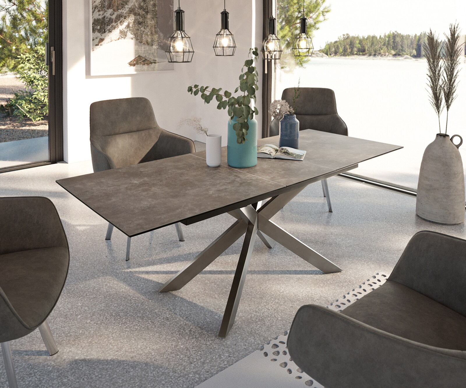 Eettafel Daven 160/200x90 cm keramisch bruin metaal uitschuifbaar