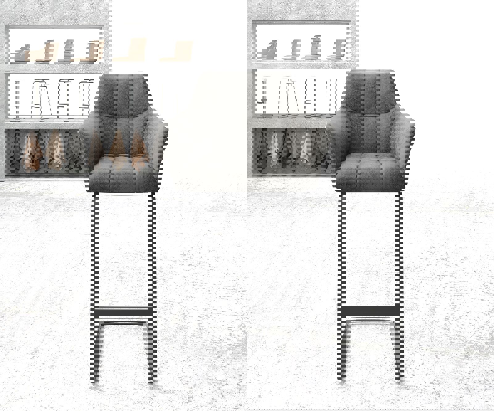 Barstoel Yulo-Flex vintage grijs sledestoel vlak metaal 1 Barstoel Yulo-Flex vintage grijs sledestoel vlak metaal 1