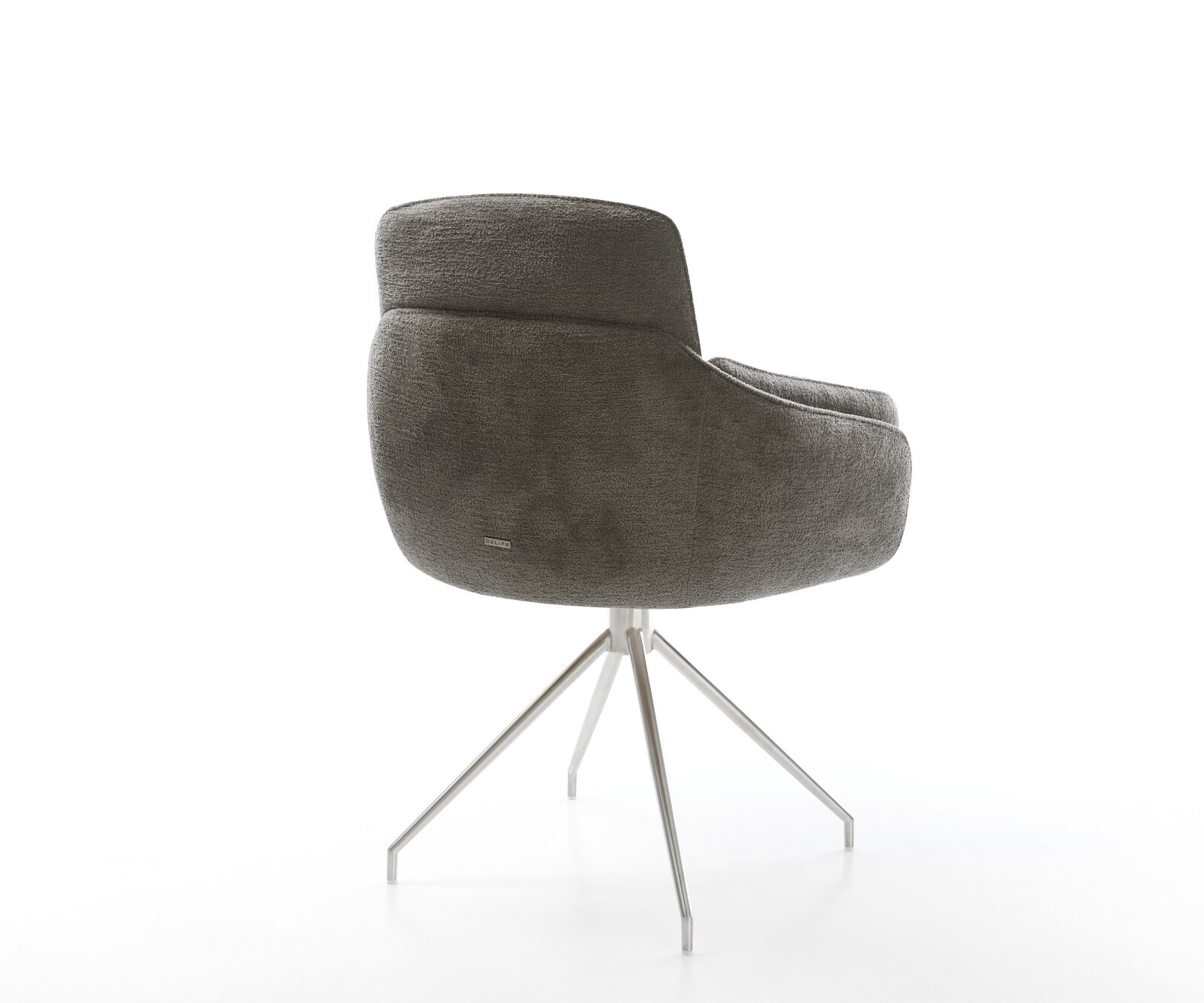 Eetkamerstoel Luan-Flex met armleuning bouclé zacht mud kruisframe conisch roestvrij staal 5