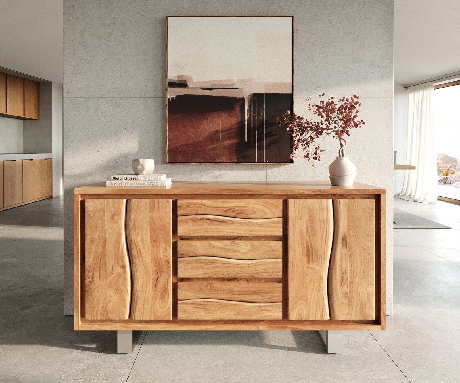 Dressoir Live-Edge 147 cm acacia natuur 3 laden 2 deuren 1 Dressoir Live-Edge 147 cm acacia natuur 3 laden 2 deuren 1