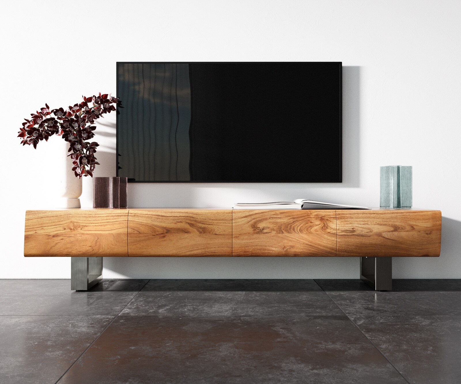 TV-meubel New Live-Edge 175 cm acacia natuur 4 deuren sledepoten roestvrij staal geborsteld 3