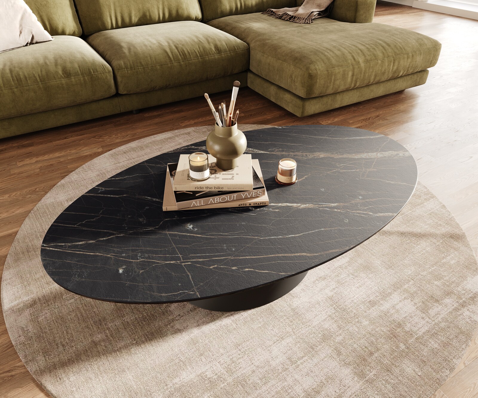 Salontafel Edge Oval 140x80 cm keramiek Laminam® Noir Desir bruin Conis zwart metaal 3