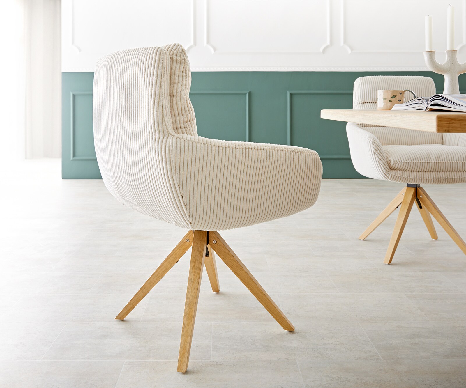 Eetkamerstoel Abelia-Flex met armleuning koord beige houten frame hoekig natuur 4 Eetkamerstoel Abelia-Flex met armleuning koord beige houten frame hoekig natuur 4