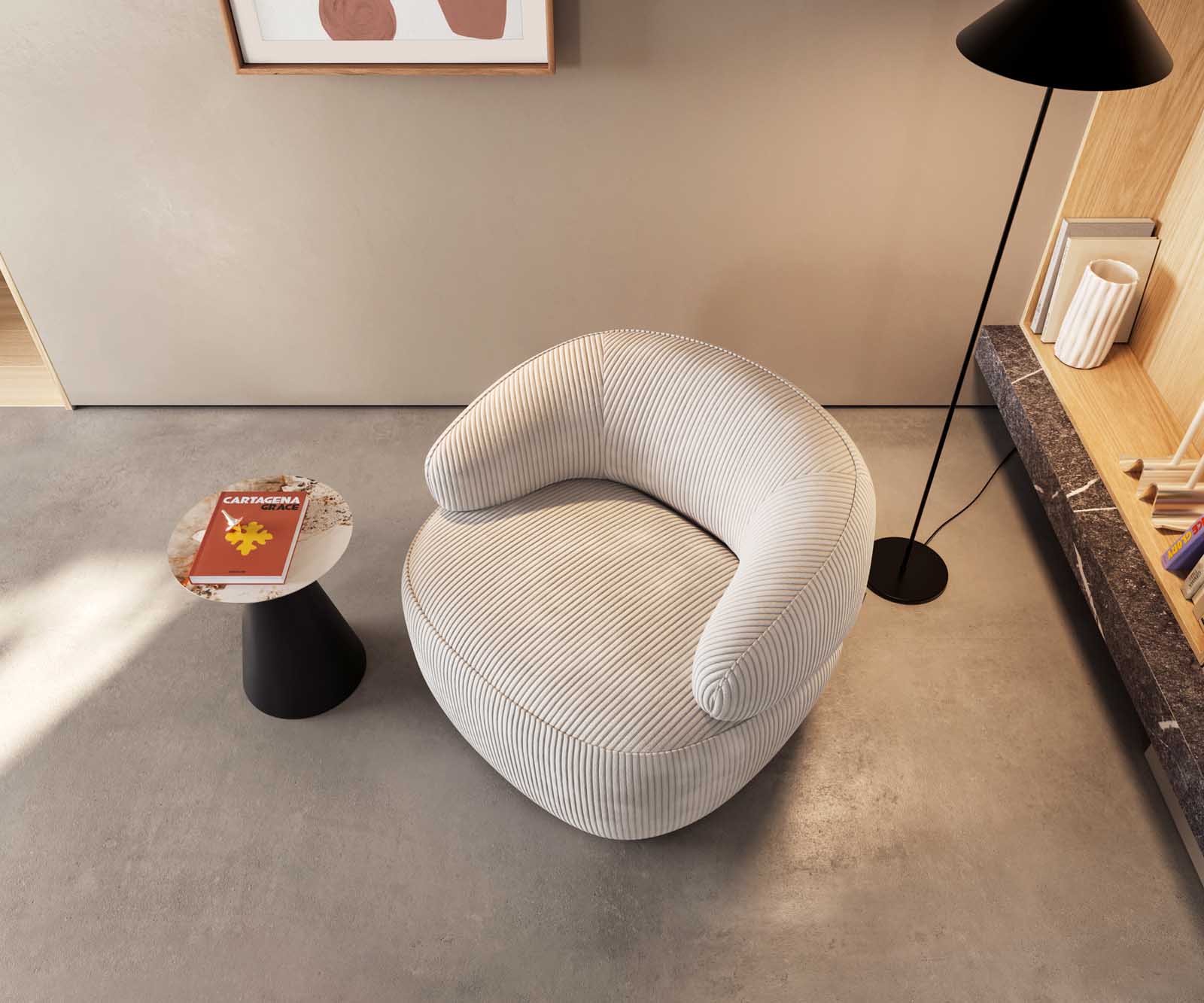 Loungestoel Nova 88x88 cm Cord beige 1