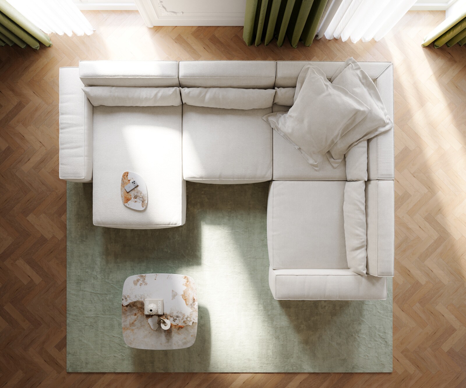 Hoekbank Sirpio XL 360x260 cm Zachte structuurstof Beige Chaise longue variabel 6