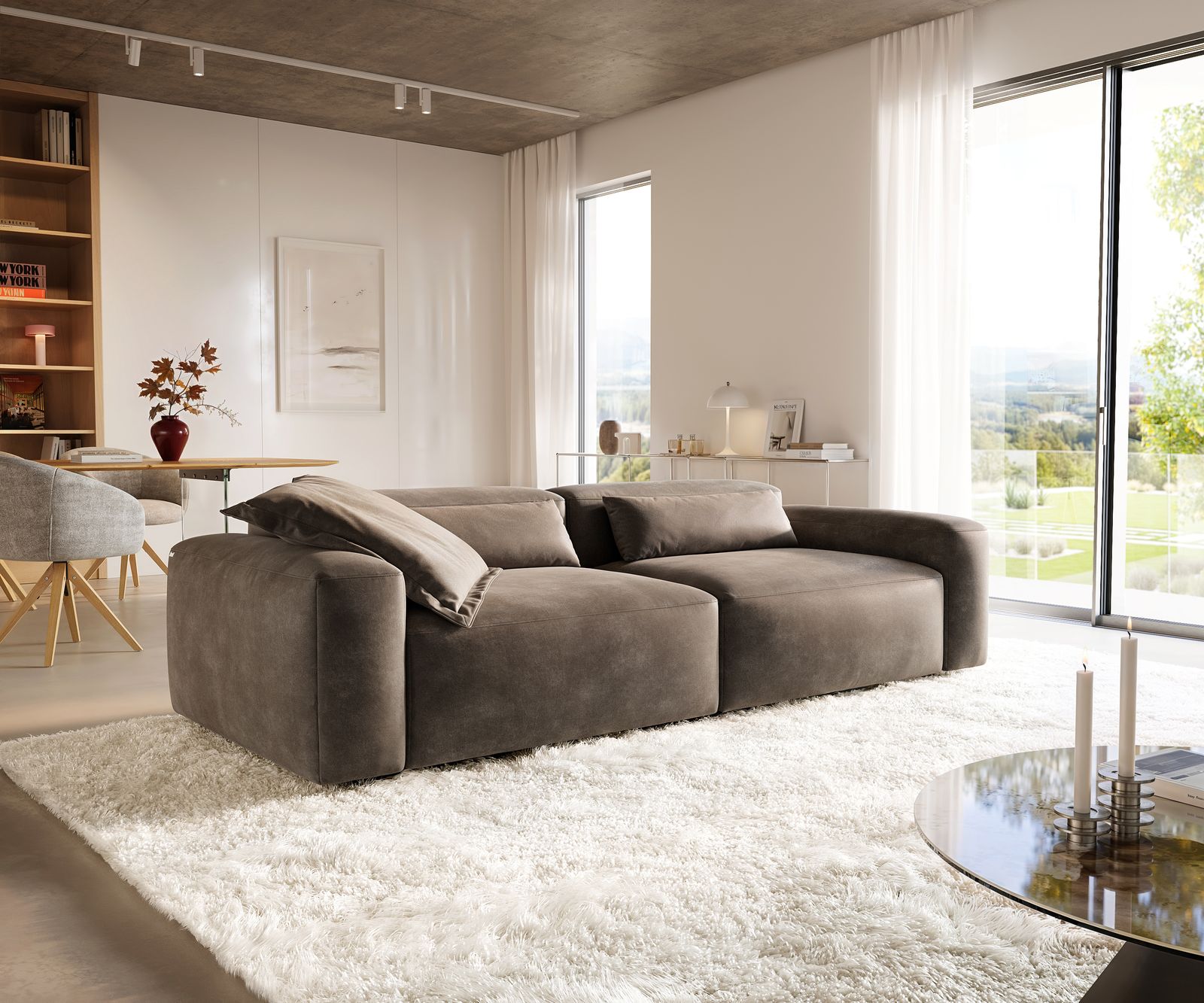 Bigsofa Freestyle 280x110 cm Microvezelmateriaal Taupe Vintage kapnaad 1