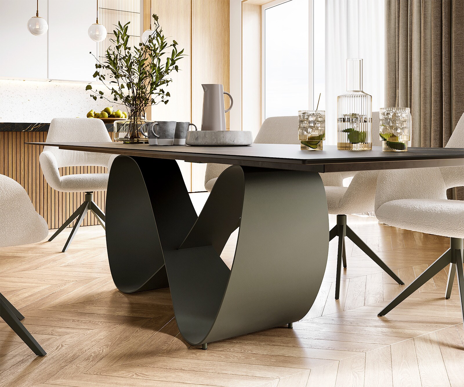 Eettafel Edge 300x100 Keramiek Laminam® Noir Desir Bruin Infinity Metaal Effect Afwerking Titanium 4