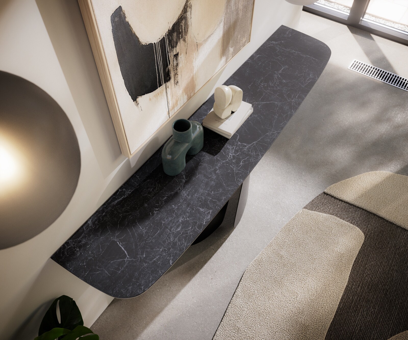 Consoletafel Edge Bootvorm 180x40 cm Keramiek Laminam® Nero Greco Anthrazit Livos Metaal Zwart 6