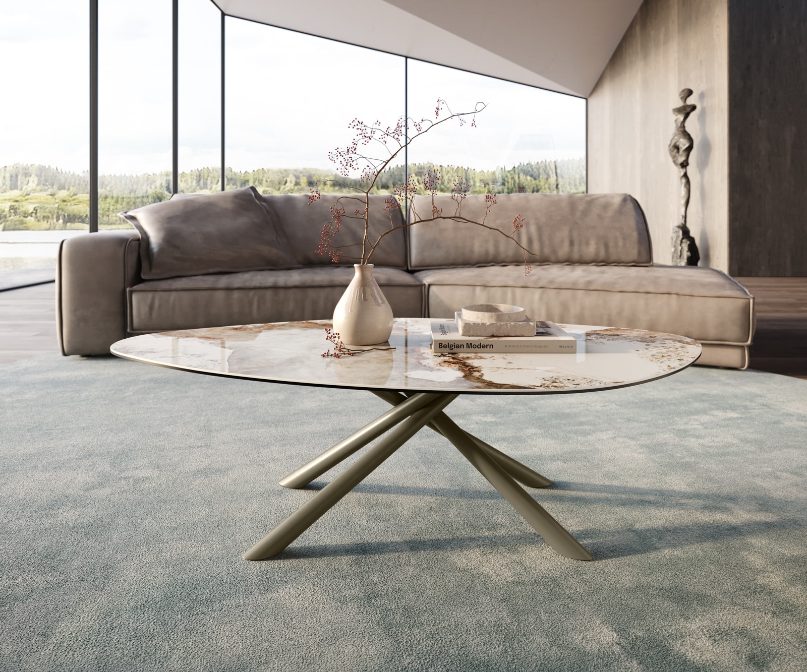 Salontafel Edge Organisch 140x76 cm keramiek Minas Melange Sarity Metall effectafwerking titaan 1