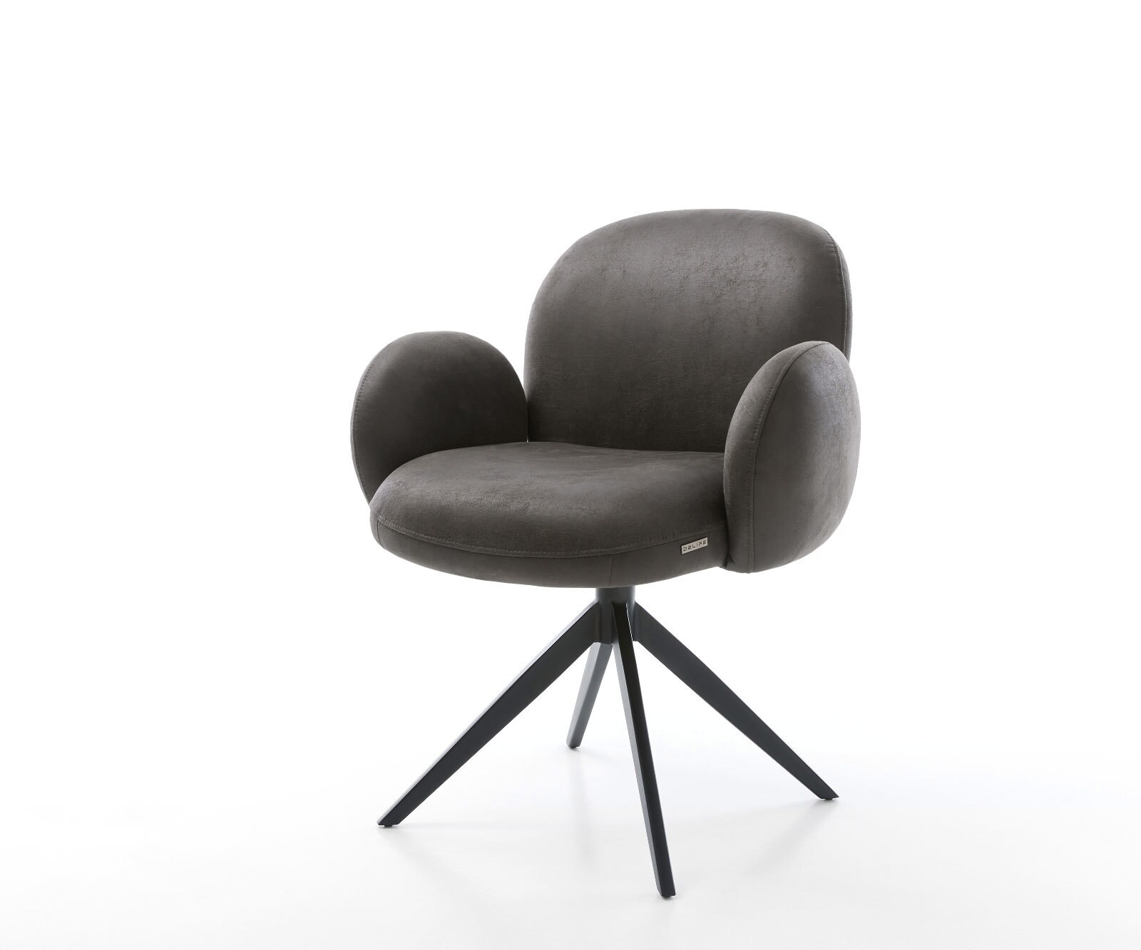 Draaistoel Nube-Flex met armleuning microvelours antraciet vintage kruisframe breed zwart 360° draaibaar rocker-functie pocketveer kern