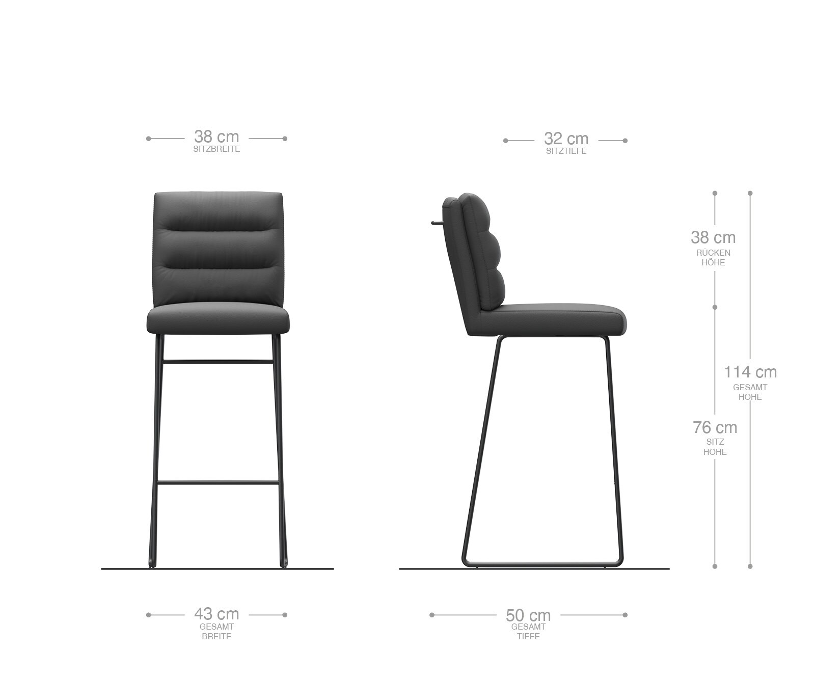 Barstoel Pela-Flex Volledig leer Mud Metalen sledestoel Zwart pocketvering 5