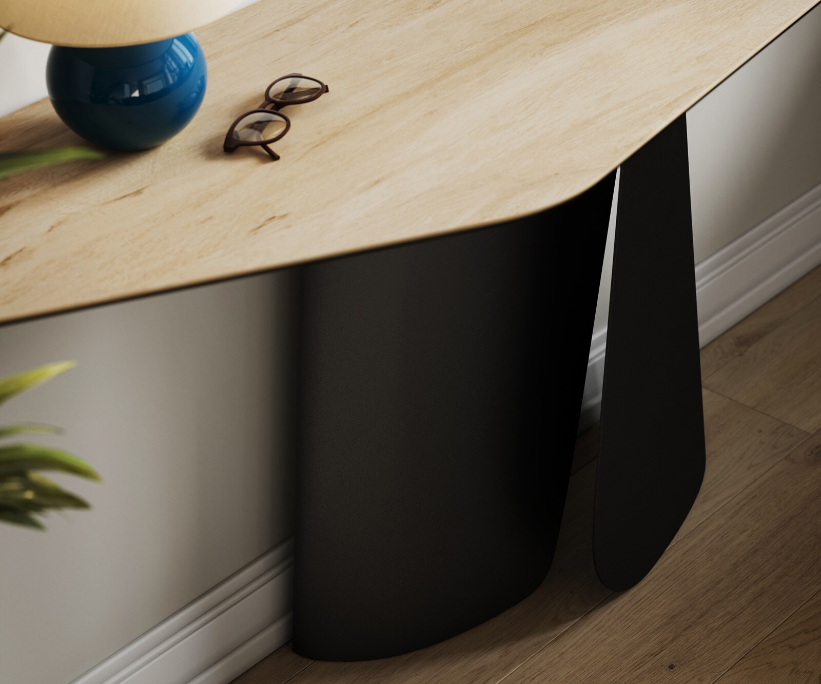 Consoletafel Edge Polygonaal 180x50 cm Keramiek Laminam® Sabbia Eichefarbig Livos Metaal Zwart 6