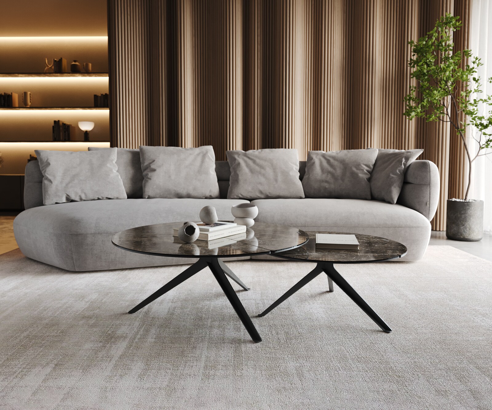Salontafel Delron 90x90 cm keramiek Emperador Extra Lucidato donkerbruin kruispoot plat metaal zwart 6